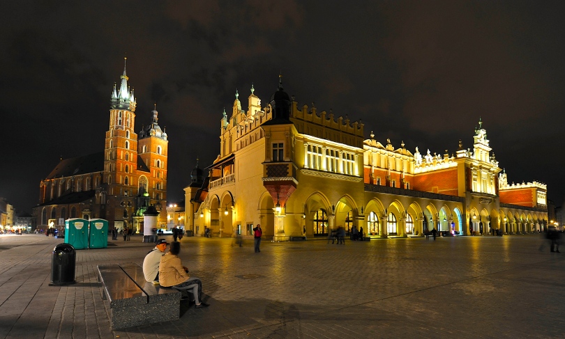 Historic Centre of Krakow at night.